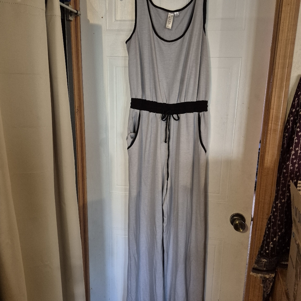 Emma & Michele Gray Jumpsuit with Black Accents